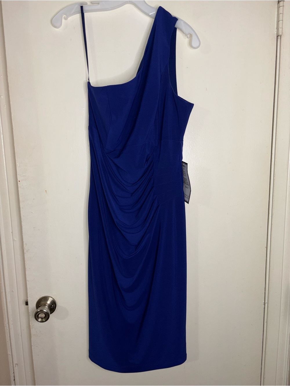 Xscape One-Shoulder Draped Royal Blue Cocktail Dress